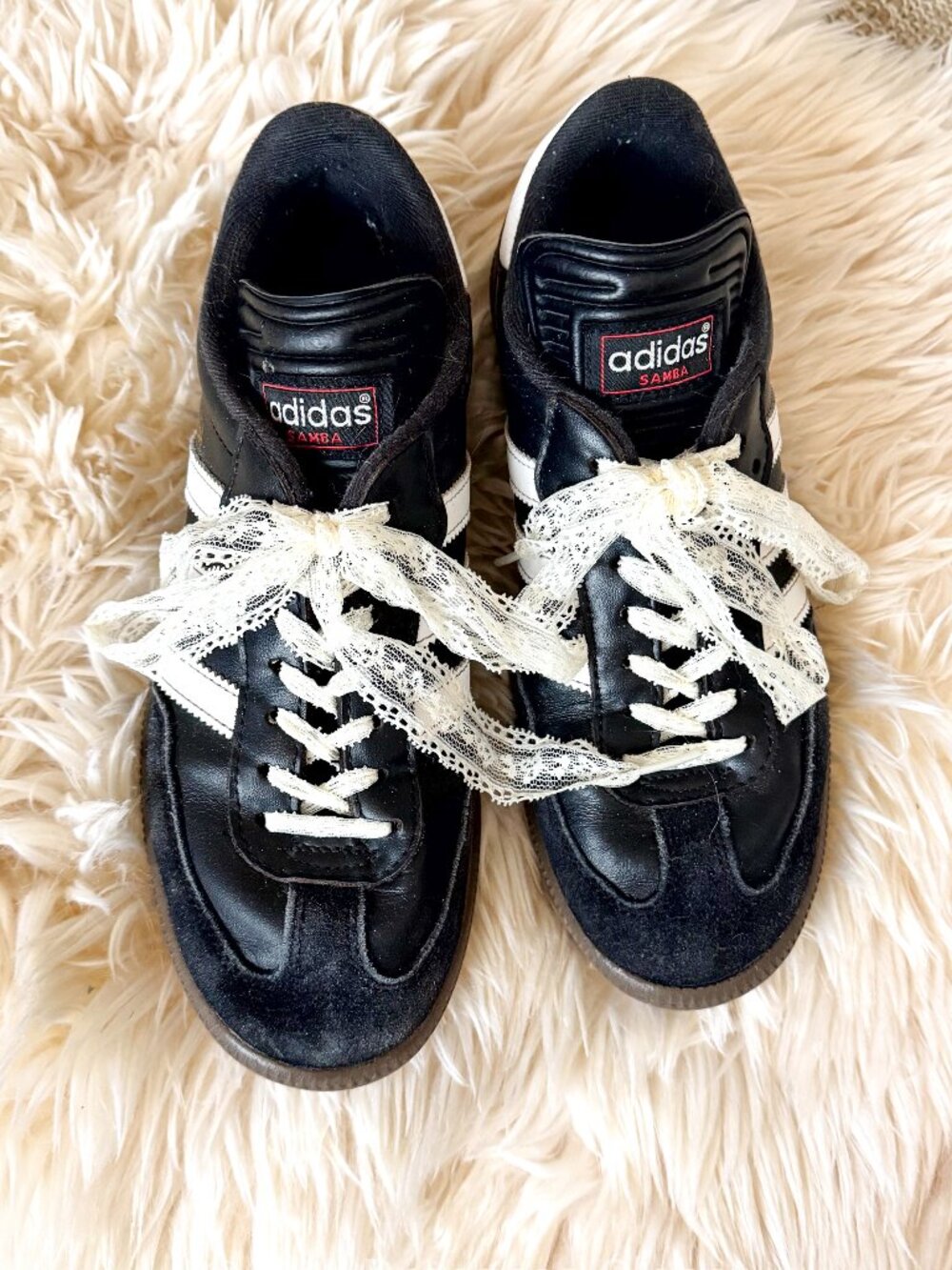 Sambas Black & White with Lace laces Long Tongue (Men's 7/ Women's 8.5)